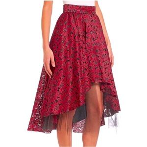 $250 ABS Lace + Tulle Hi Lo Skirt 8 Red Black Tulle Undershirt High Low Pockets